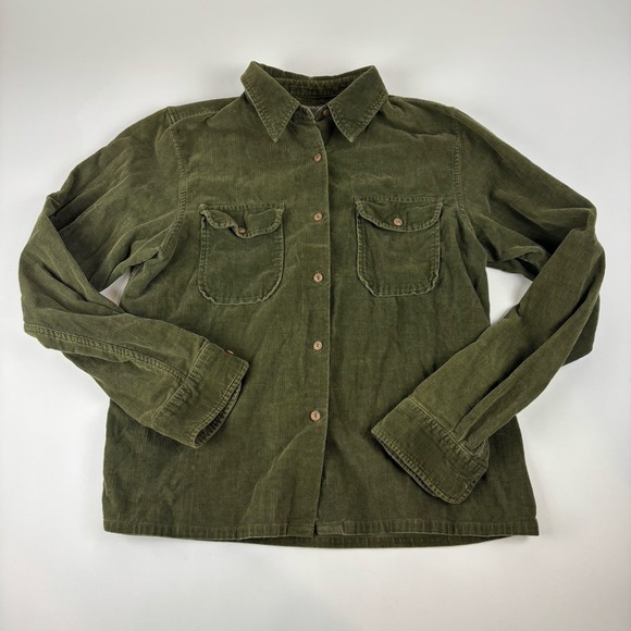 Woman's Abercrombie‎ And Fitch Large Corduroy Button Up Olive Green Distressing - Picture 1 of 12